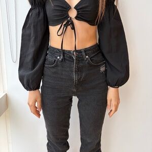 Bershka Denim Black Mom Slim Jeans